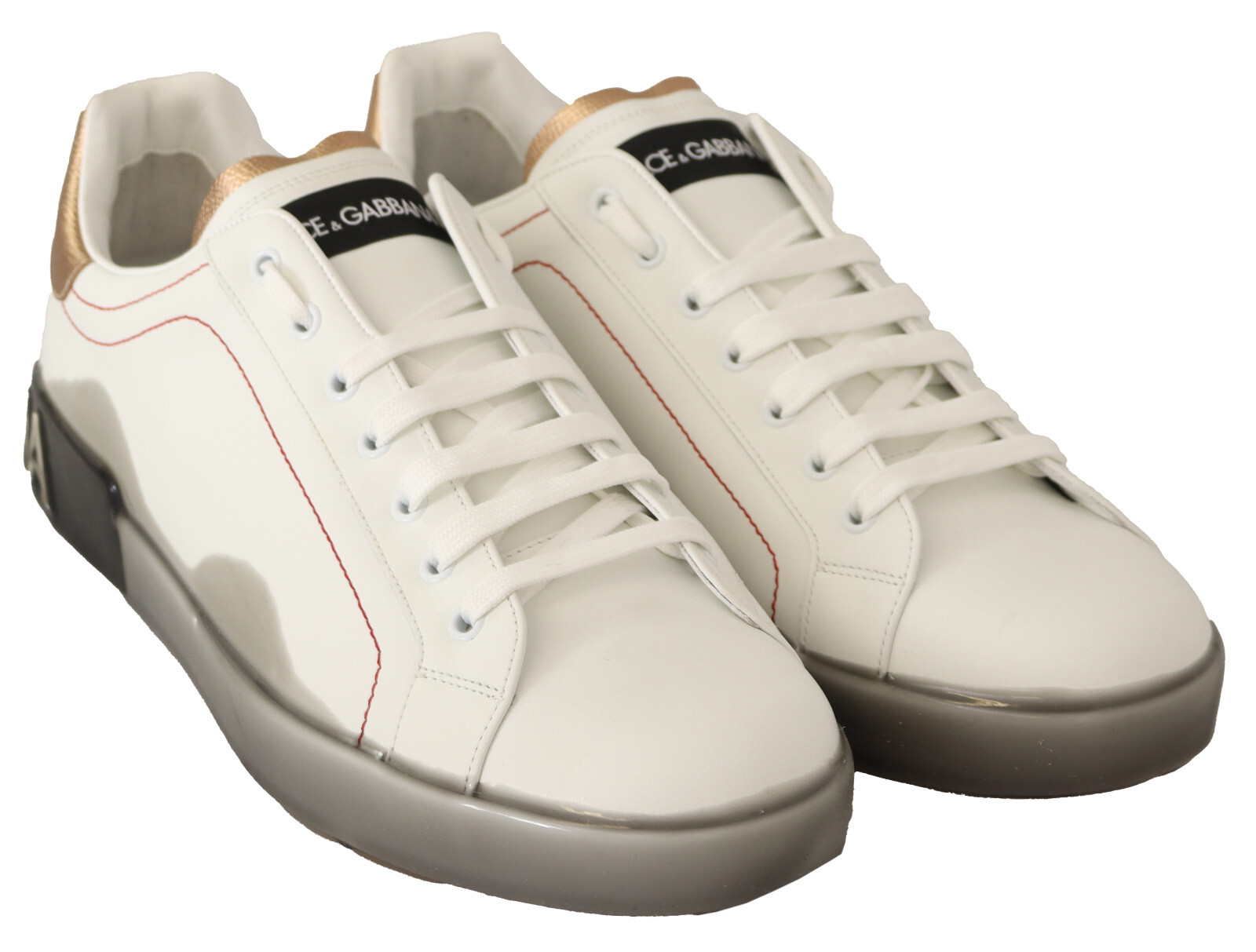 Pre-owned Dolce & Gabbana Shoes White Gold Leather Low Top Sneakers Mens Casual Eu40 /us7