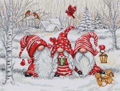 Three Gnomes in Wood BU5050L Luca-S Counted Cross-Stitch Kit