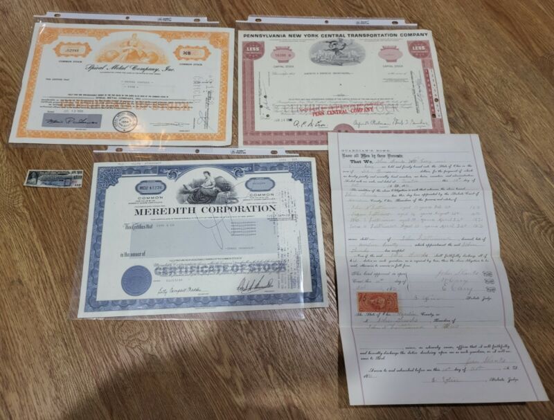 Antique/ Vintage Stock Certificates 1871 Probate Bond With 1871 Stamp Lot Of 5!