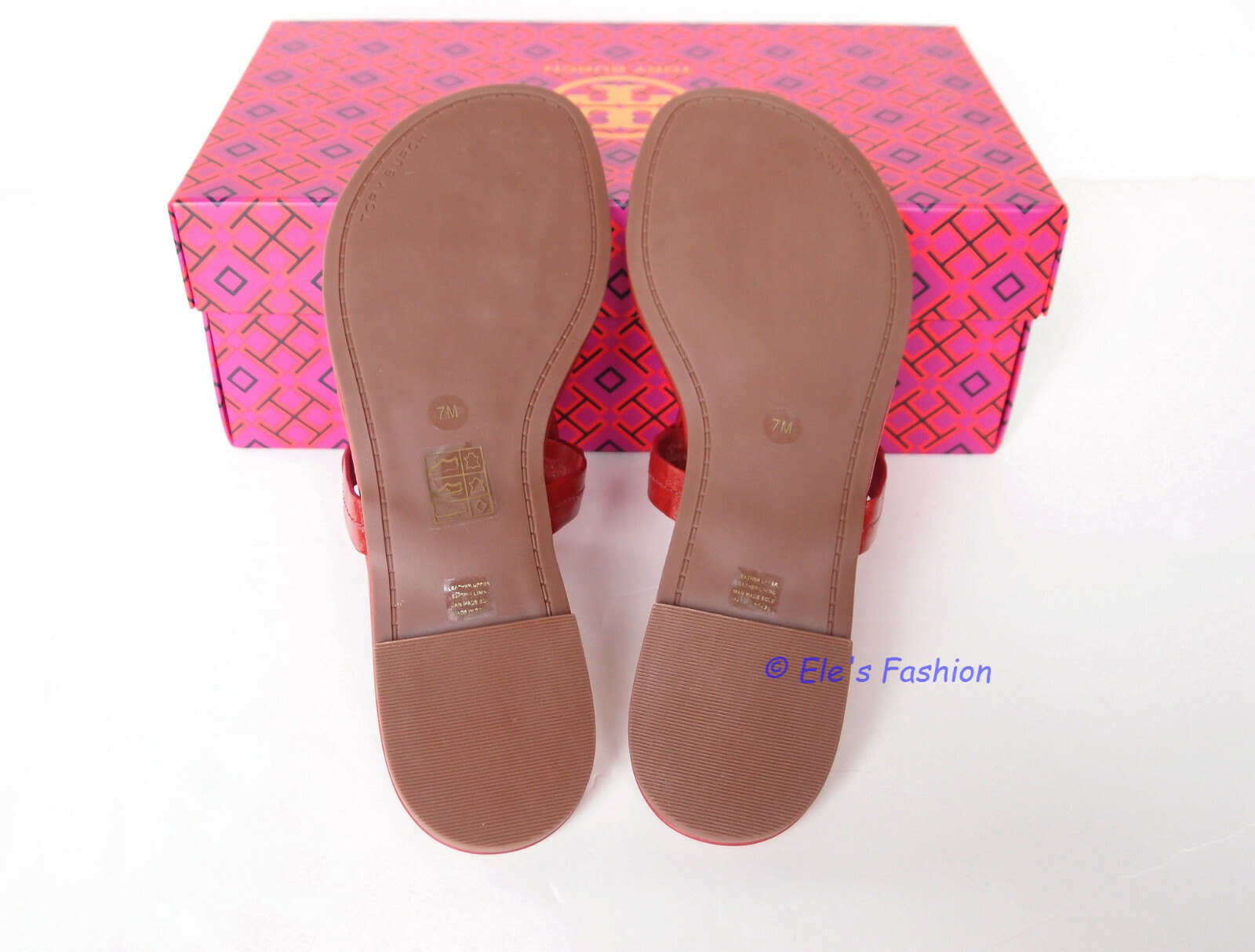 Pre-owned Tory Burch Miller Leather Thong Sandal Poinsettia Red Us 7 Authentic