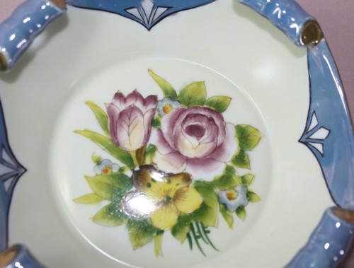 NORITAKE (M)  HAND PAINTED SERVING BOWL BLUE/ MULTICOLOR  FLORAL MOTIF MAJOLICA?