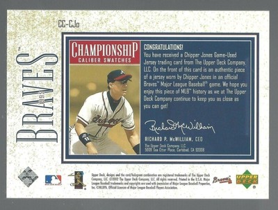 Chipper Jones 2002 Upper Deck Championship Caliber Swatch SP Card# CC-CJO