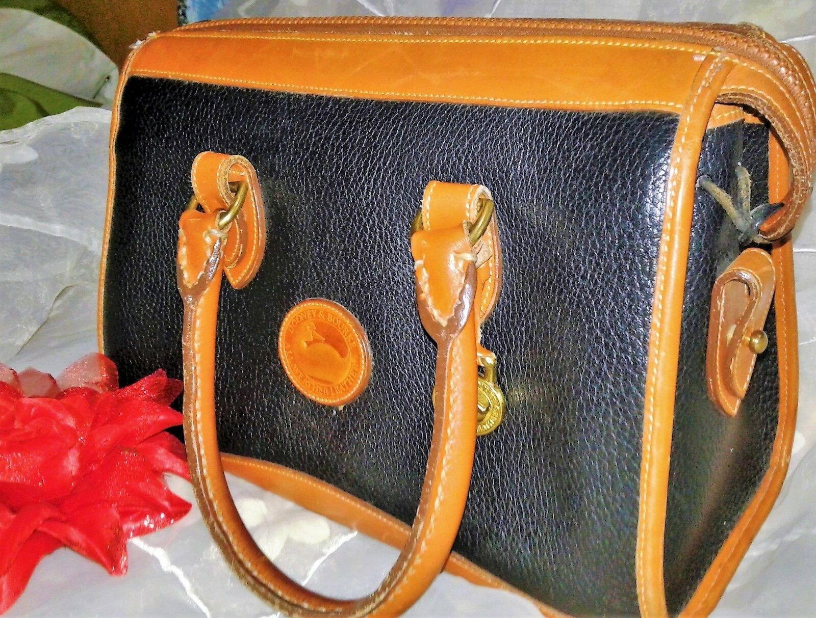 Vintage Dooney & Bourke Handbag Black Pebble Leather Double straps