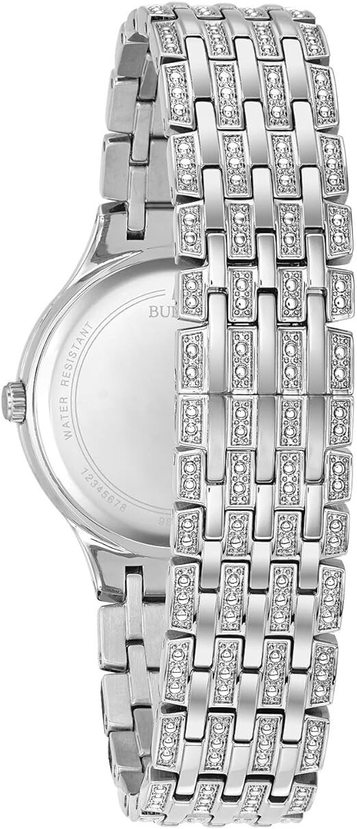 Pre-owned Bulova 96l273 Phantom Pave Crystal Black Dial Siilver Steel Womens Watch