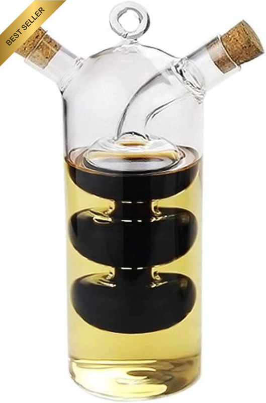 Olive Oil and Vinegar Dispenser Cruet Bottles, 2 in 1 Transparent Dual Glass for