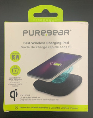 PureGear 15W Squared Fast Wireless Charger w/ Wall Adapter Black Qi Devices, New