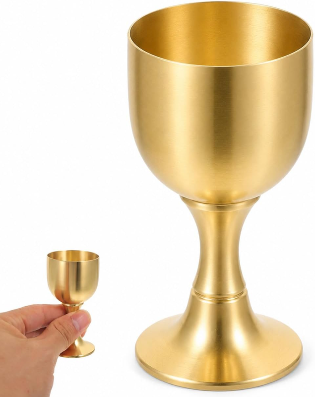 VOSAREA Mini Chalice Goblet Vintage Metal Shot Glasses Gold Communion Cup Brass
