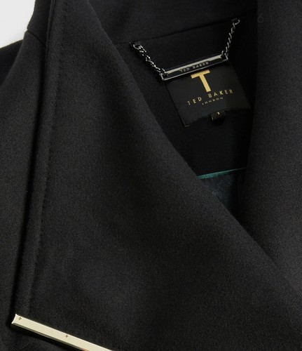Pre-owned Ted Baker Wmo-sandra Midi Wool Wrap Coat In Black 2 Us