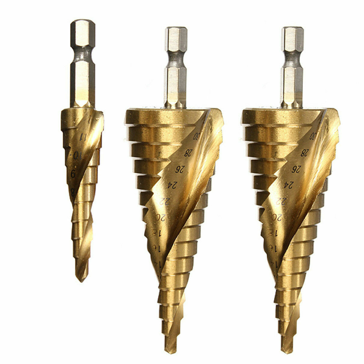 3Pcs HSS Spiral Grooved Step Cone Drill Drills Bit 4mm 12mm/20mm/32mm