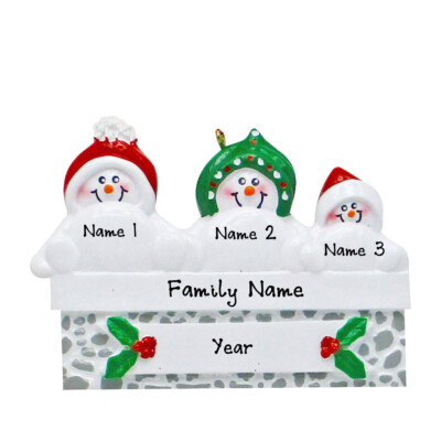 PERSONALIZED Snowman on Mantle - Family of 3 Christmas Ornament Keepsake Gift