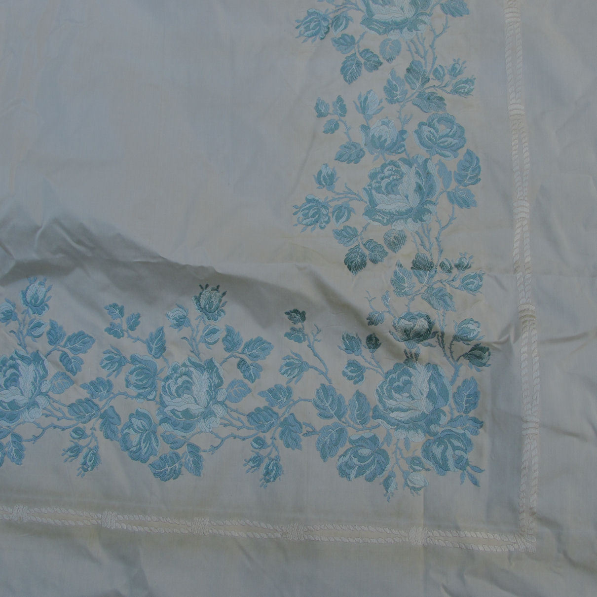 Fine 1950s Italian Silk Taffeta Embroidered Fabric Sample, Bedspread