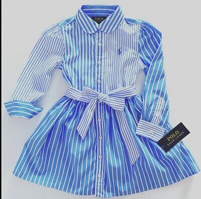 NWT, Girls Polo Ralph Lauren Blue-White Shirt Dress Size 4T