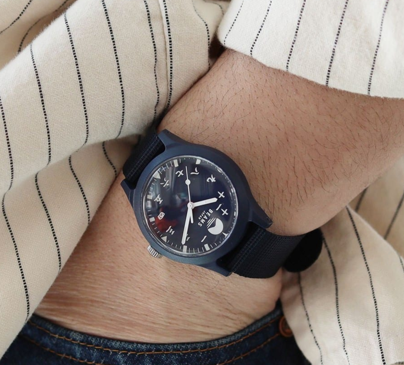 Pre-owned Beams Japan Exclusive Original Kanji Numerals Watch - Indigo