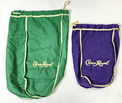 2 Crown Royal Green & Purple Drawstring Bags Bundle Lot