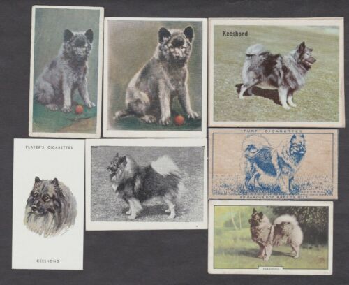 7 Different Vintage KEESHOND Tobacco/Cigarette/Tea Dog Cards