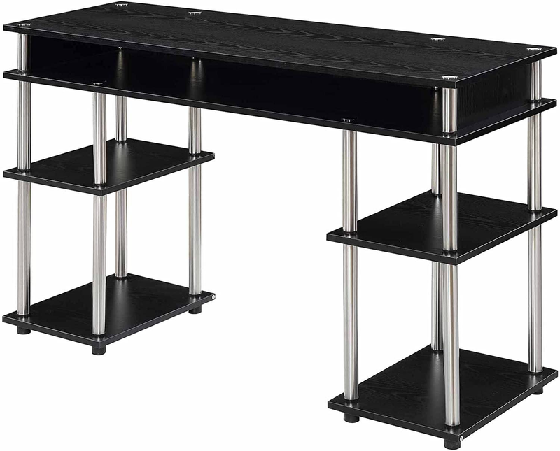 Convenience Concepts Designs2Go No Tools Student Desk with Shelves, Black