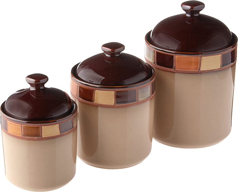 Casa Estebana 3-Piece Canister Set, Beige and Brown
