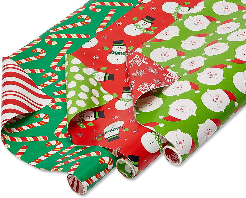 American Greetings Christmas Extra-Wide Wrapping Paper Bundle, Santa, Snowmen an
