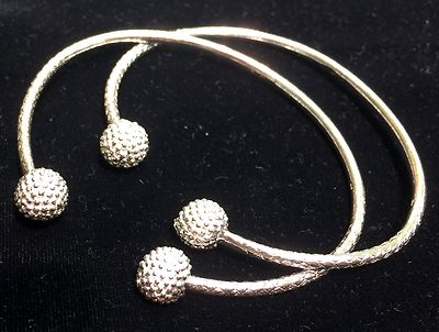 Pair Of Popcorn Ball Head Handmade Solid West Indian Sterling Silver Bangles