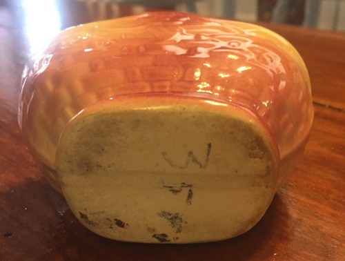 Vintage Small Pottery Basket Pink And Cream Color