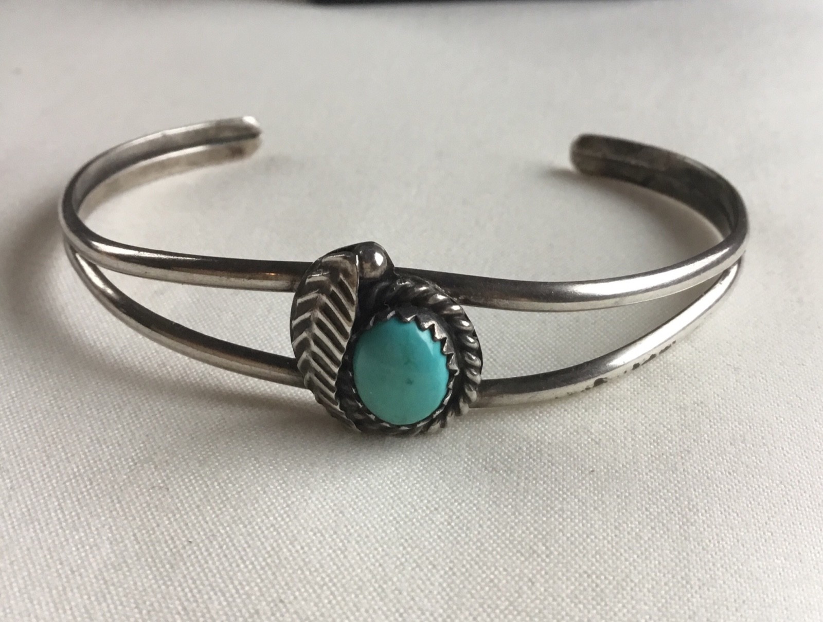 Vintage Turquoise Leaf Cuff Bracelet With Stone Southwestern Hand Crafted