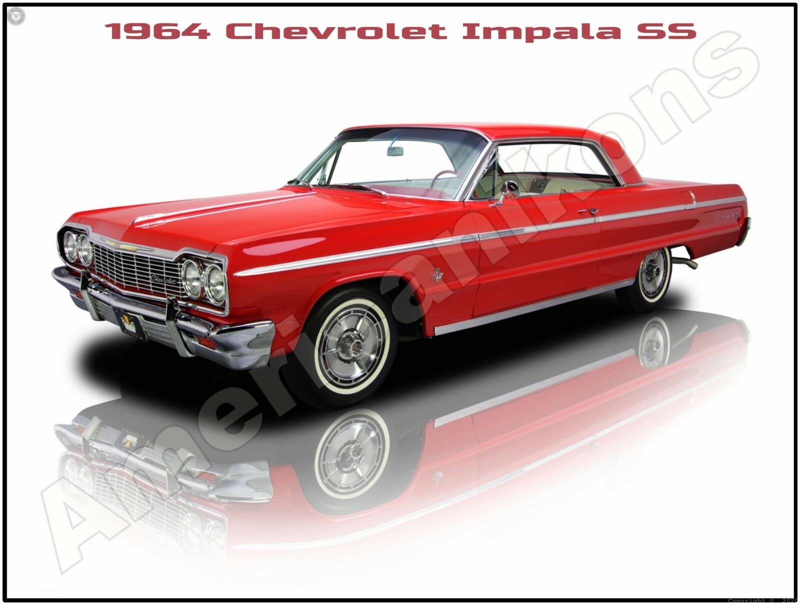【絶版】 amt 旧ロゴ '64 Chevrolet Impala SS 89年 1964 Chevrolet Impala SS in Red New Metal Sign: Fully