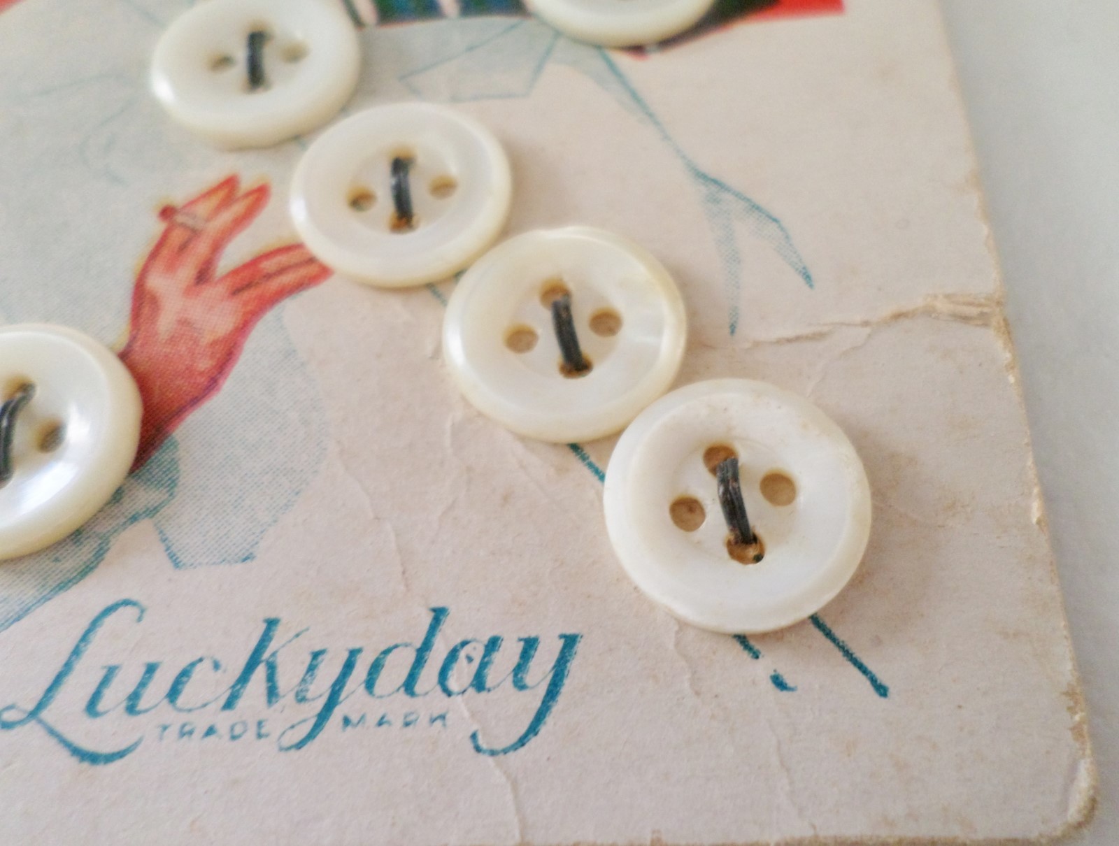 Lucky Day Shirt Buttons on Original Card, 6 White Buttons