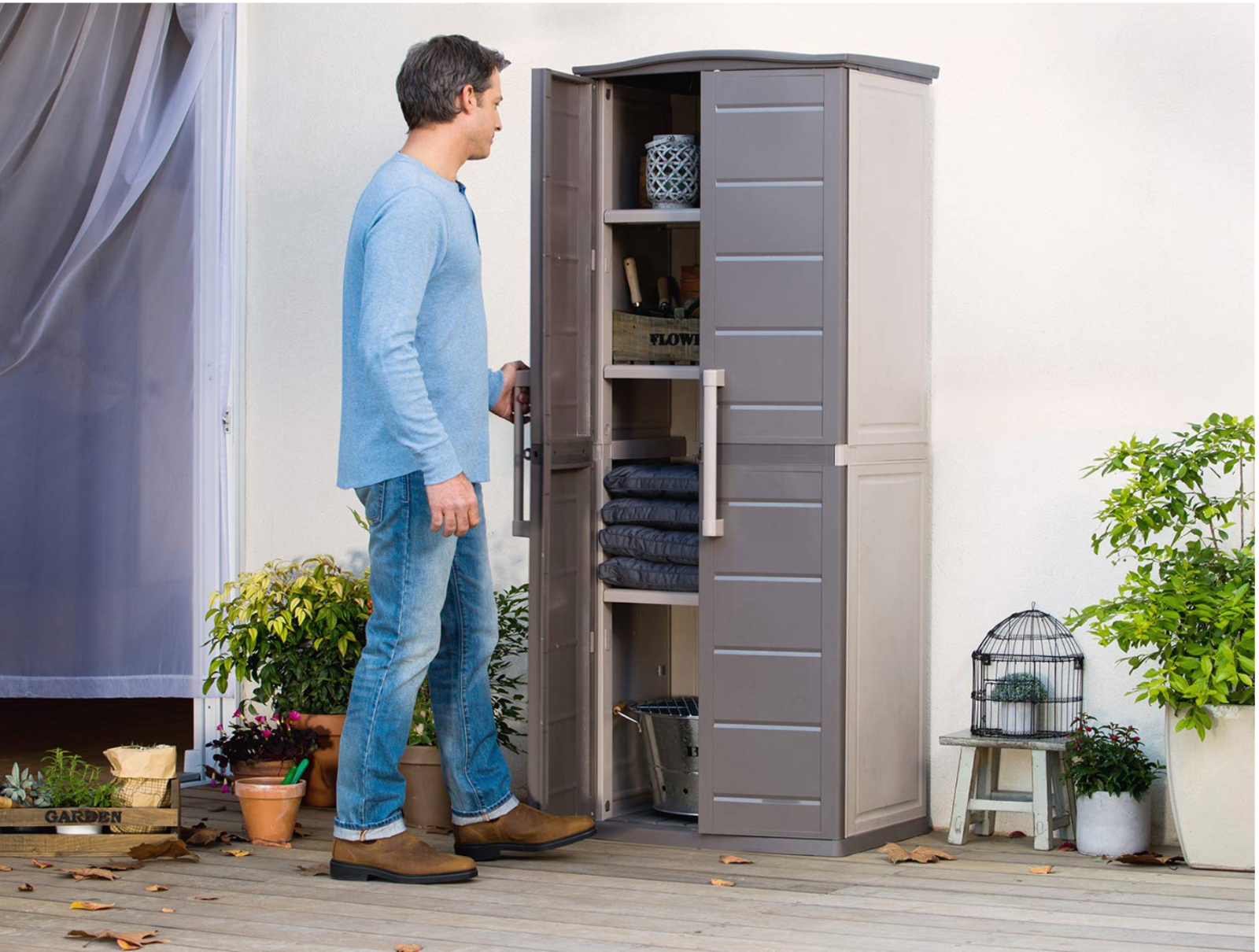 Tall Outdoor Plastic Storage Shed Utility Cabinet Brown