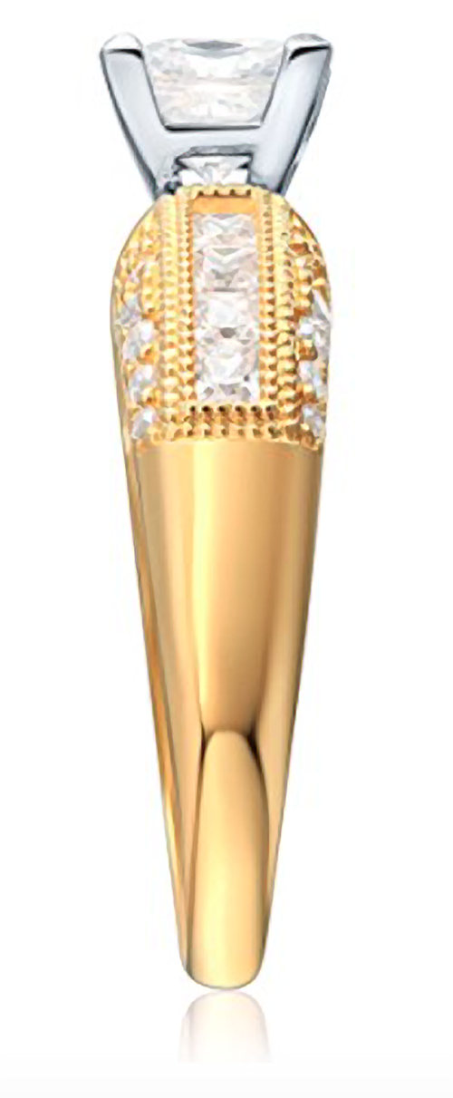 Pre-owned Shine Brite With A Diamond 2.25 Ct Princess Round Cut Milgrain Engagement Wedding Ring Real 14k Yellow Gold In White/colorless