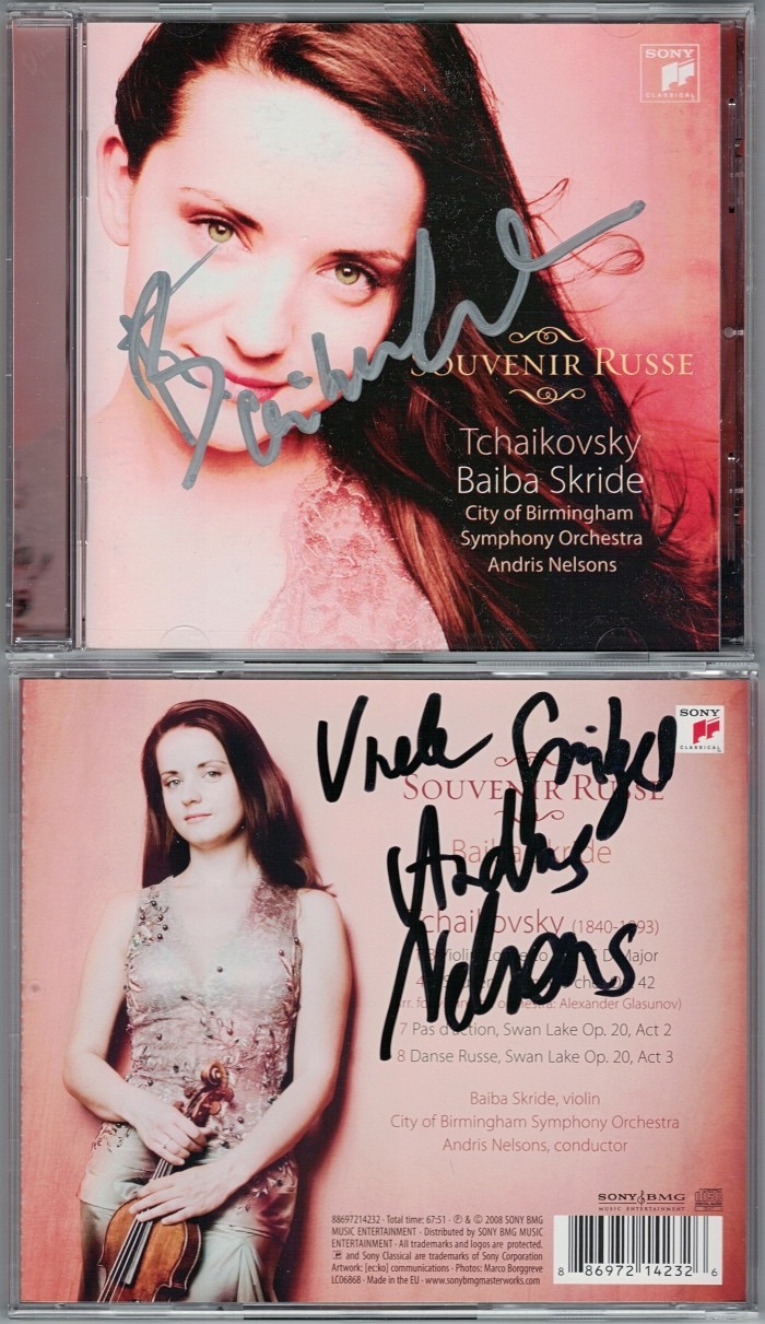 Autographed by Baiba Skride, Tschaikowsky – Souvenir Russe, Andris Nelsons. Sony Classical – 88697214232 Autographed by Baiba Skride, Tschaikowsky – Souvenir Russe, Andris Nelsons. Sony Classical – 88697214232