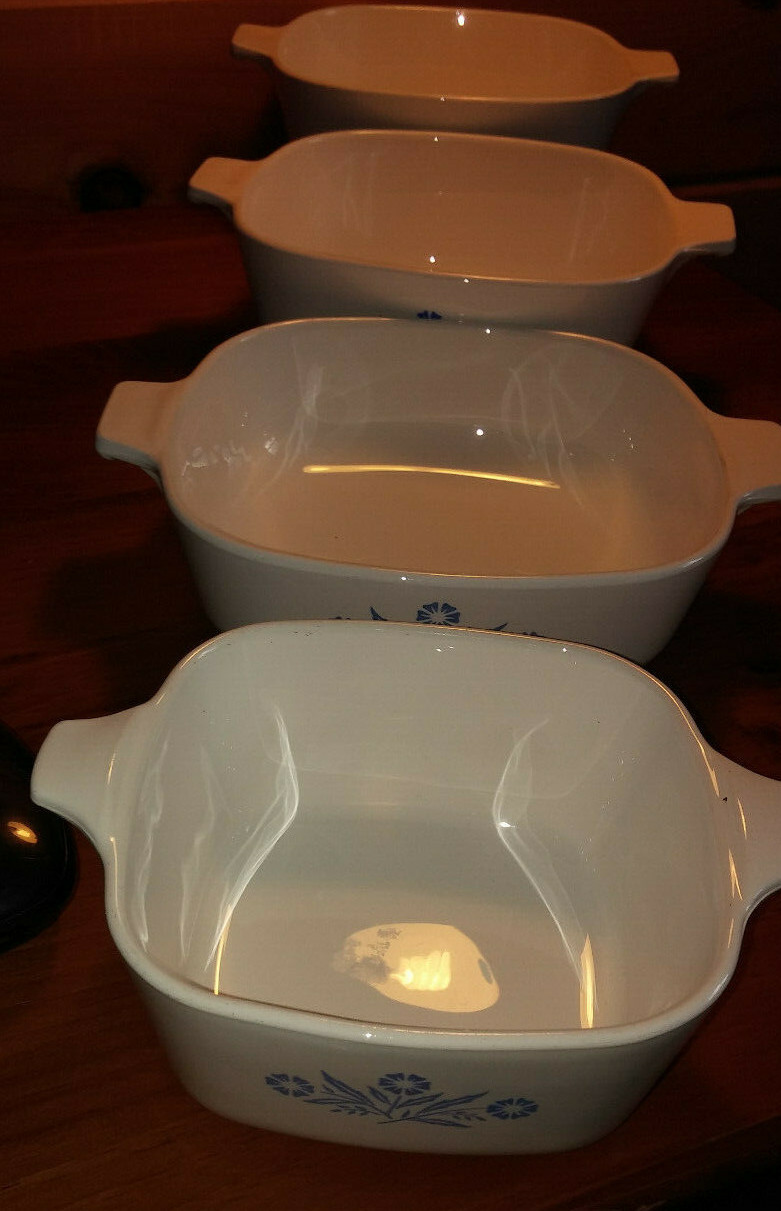 4pc Corning Ware  blue cornflower casserole baking dishes 1 1/2 1 3/4,1qt,22oz