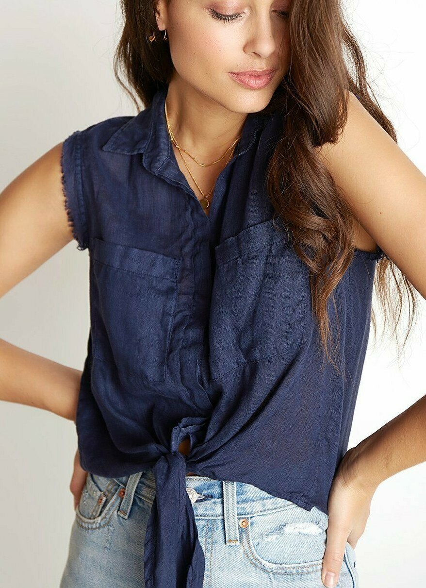 トップス STONE  $123 NEW CLOTH & STONE SzS FRAYED TIE FRONT SLEEVELESS
