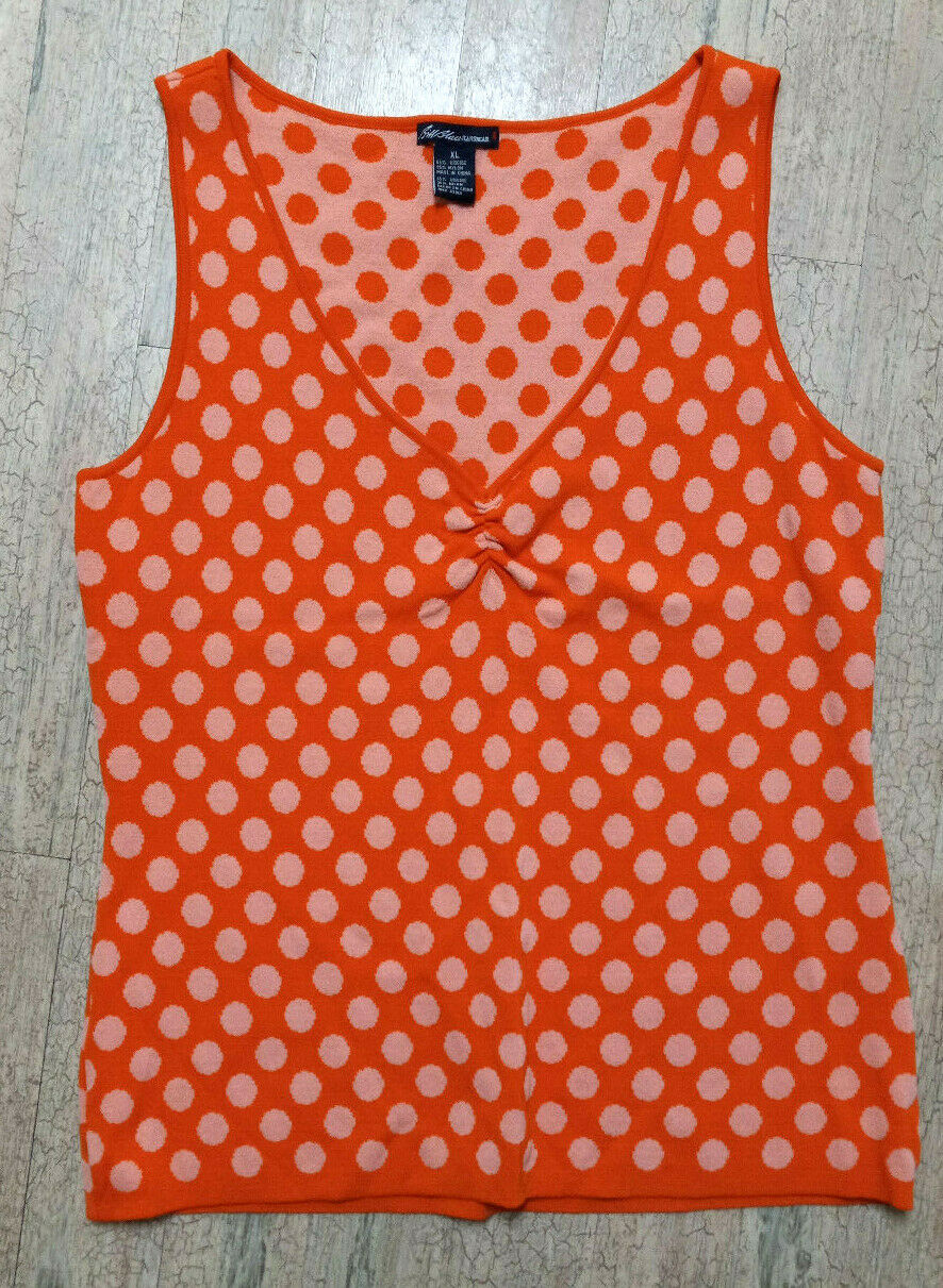 Bill Blass Jeanswear Women Shirt XL Orange Polka Dot
