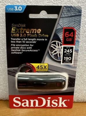 SanDisk Extreme 64GB USB 3.0 Flash Drive Write Speed Up To 190MB/s - Sealed