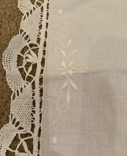 Vintage Set of 5 Pure White Cotton And Crochet Embroidered Placemats