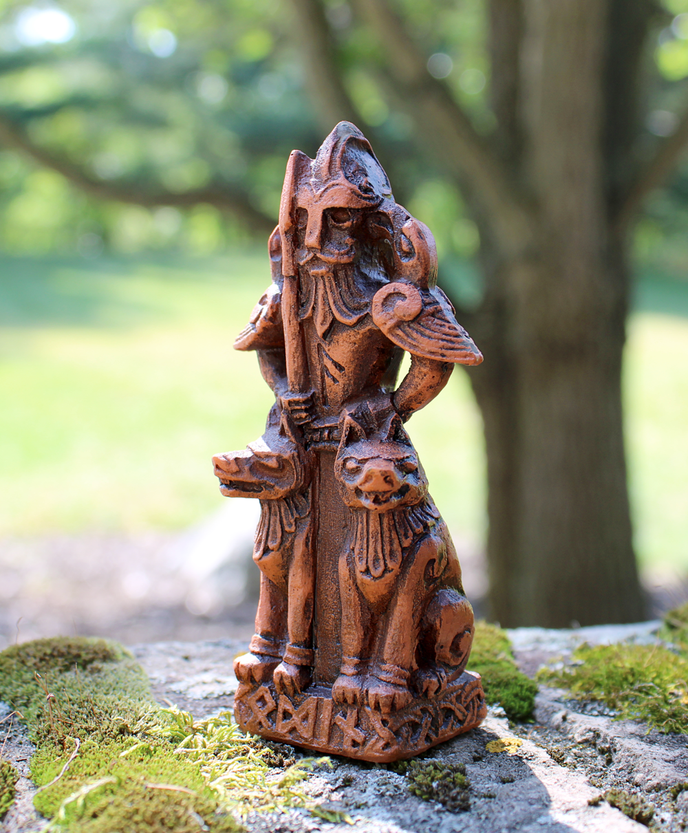 Odin Figurine - Wood Finish - Norse Asatru God Viking Rune Statue Dryad Design