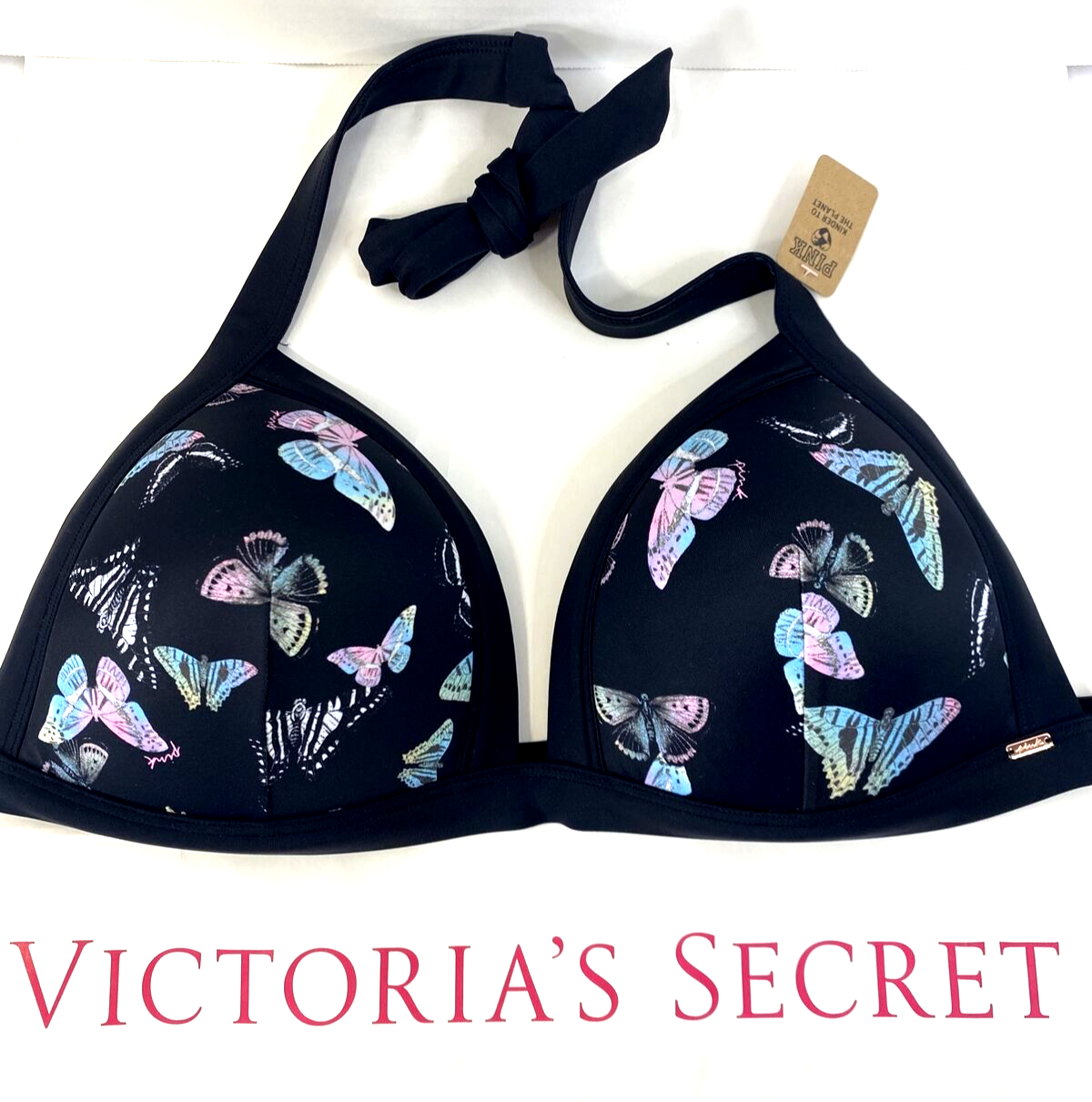 Victoria Secrets PINK Swim Butterfly Bikini Black Top New