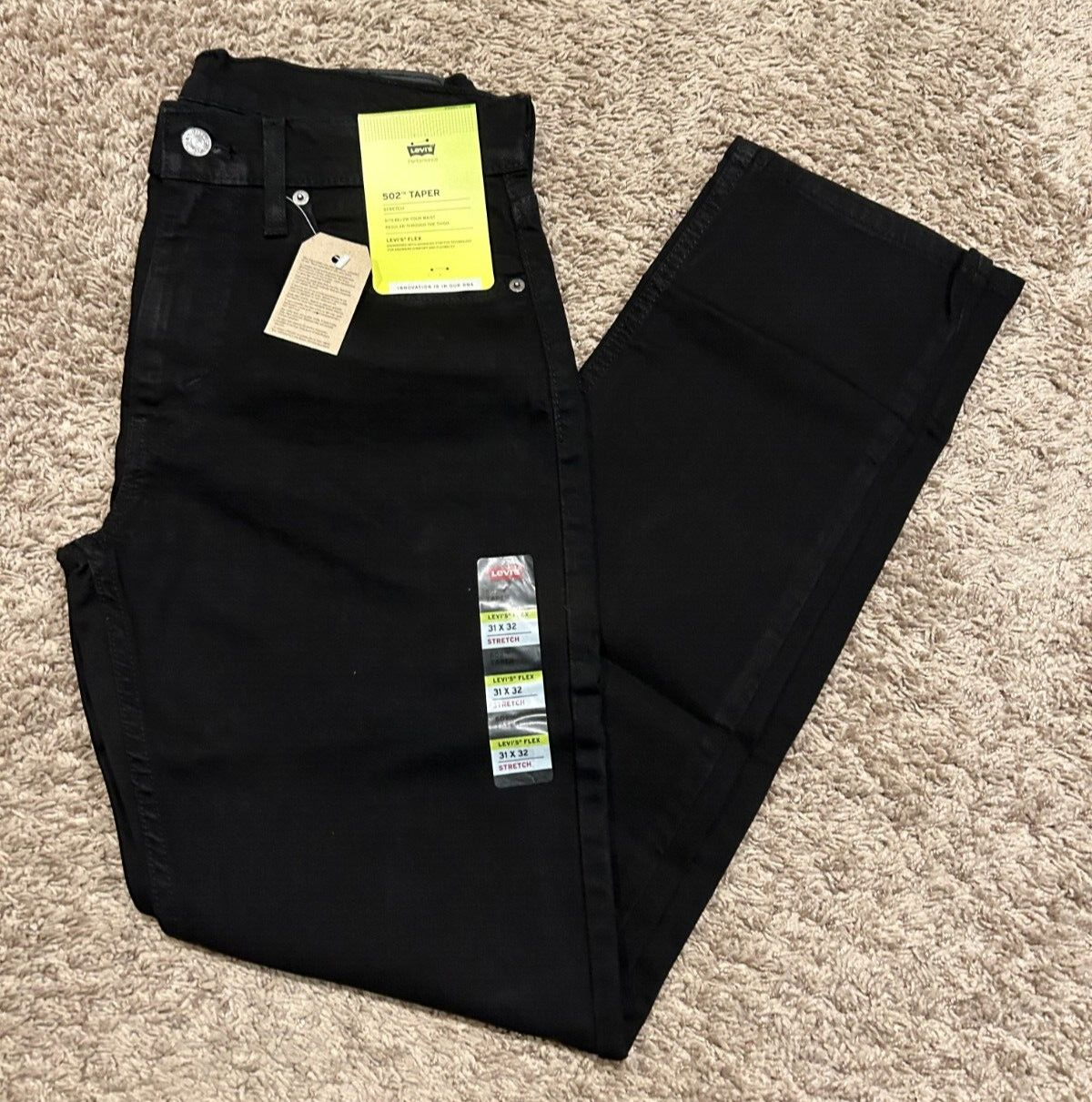 LEVI'S 502 REGULAR TAPER FIT W\STRETCH JEANS BLACK 31X32 RT$79.5 NWT 0001 C10