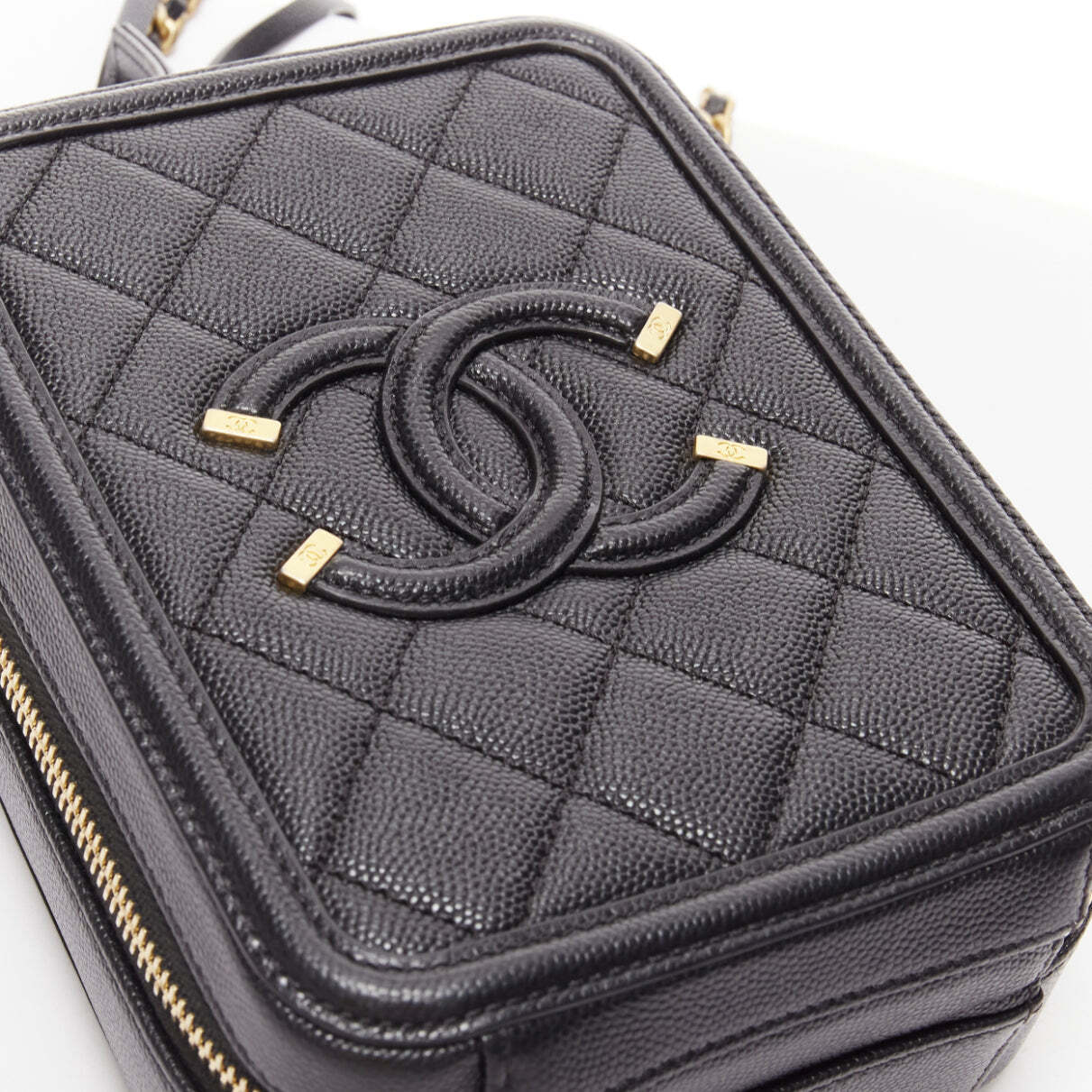 CHANEL N/S Vanity Vertical black filigree gold CC logo small CHANEL N/S Vanity Vertical black filigree gold CC logo small