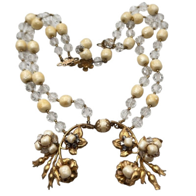 Vintage Early Unsigned Haskell Baroque Pearl Statement Pendant Gold Necklace