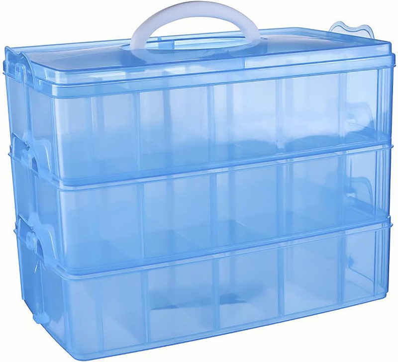 Stackable 3 Layers 30 Grids Clear Arts Crafts Supplies Plastic Storage Box Large