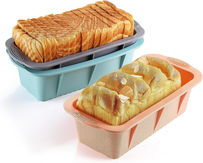 3PCS Silicone Bread Loaf Pan, Non-Stick Bread Pans for Baking, Easy Release Loaf Pan, Great for Homemade Bread, Cakes, Brownies, Dishwasher Safe (3 Colors, Nesting Design)