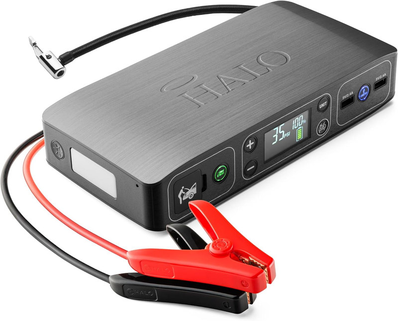  Air Portable Car Battery Jump Starter 100 PSI Air Compressor USB Power Bank Gra