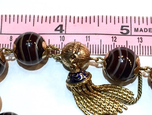 16k 18k Antique Victorian Banded Agate ORB Ball Enamel Tassel Charm Bracelet