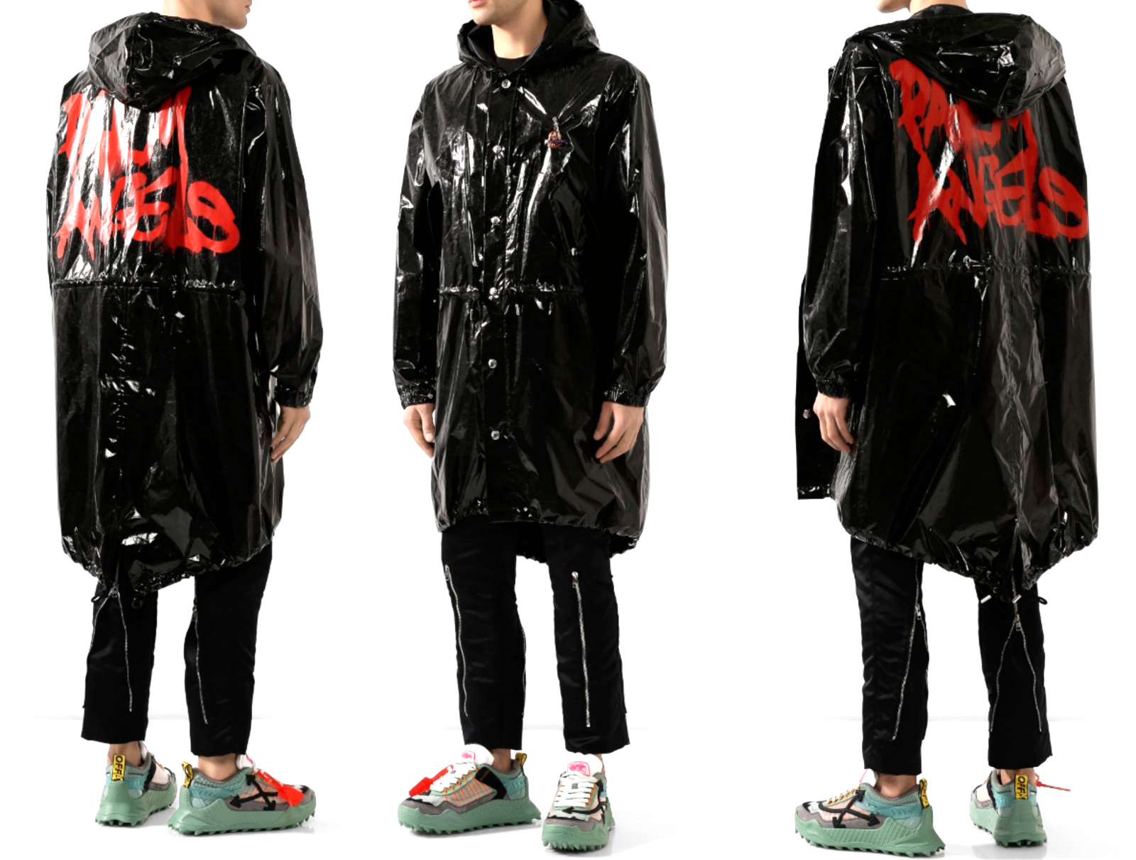 Pre-owned Moncler X Palm Angels Sid Patent Coat Jacket Parka Rainjacket M In Black