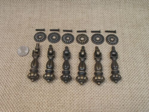 Set of 6 Hefty Ornate Brass Teardrop Drawer Pulls with Backplates & Screws