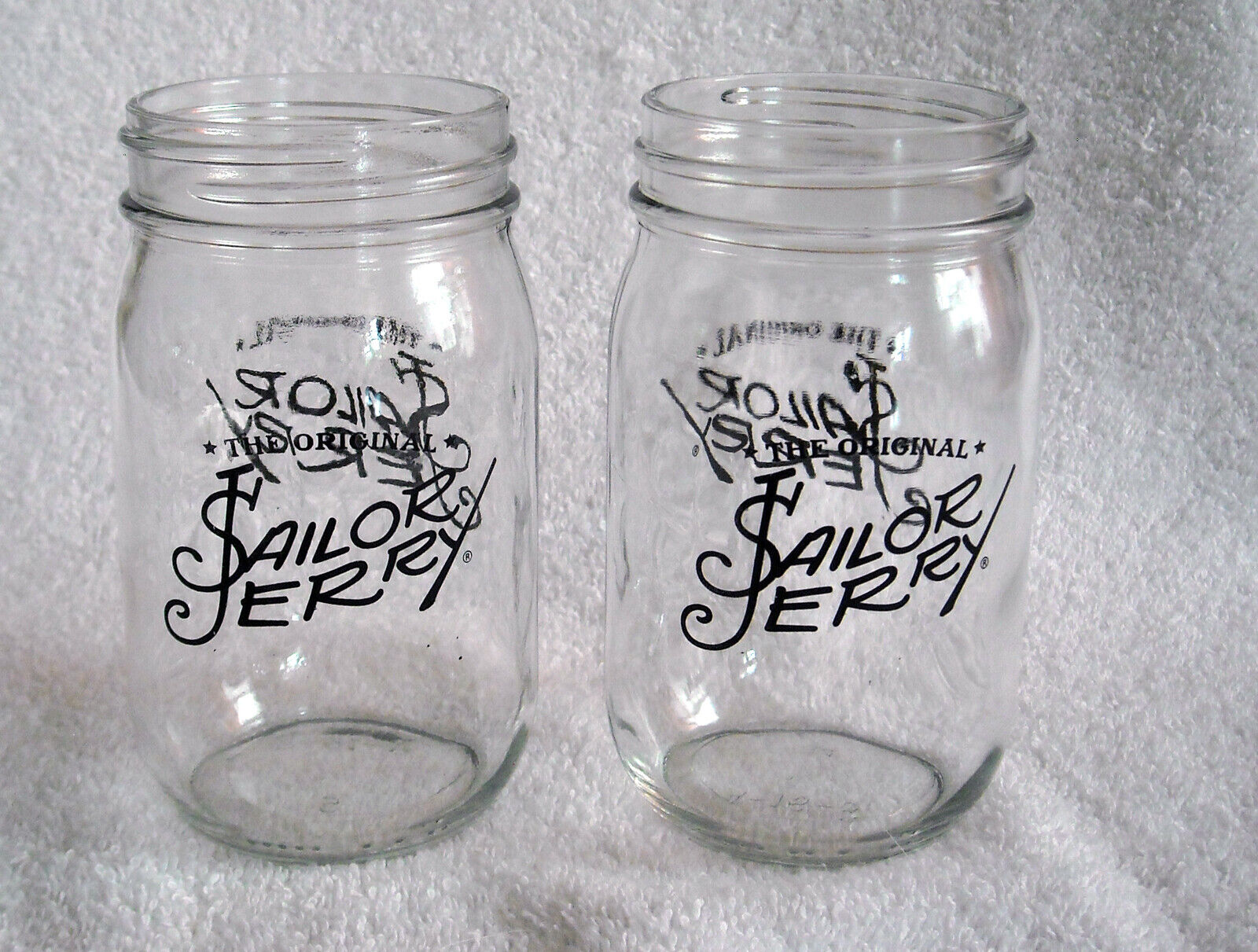 2 New Sailor Jerry Spiced Rum 14 oz mason jar glasses
