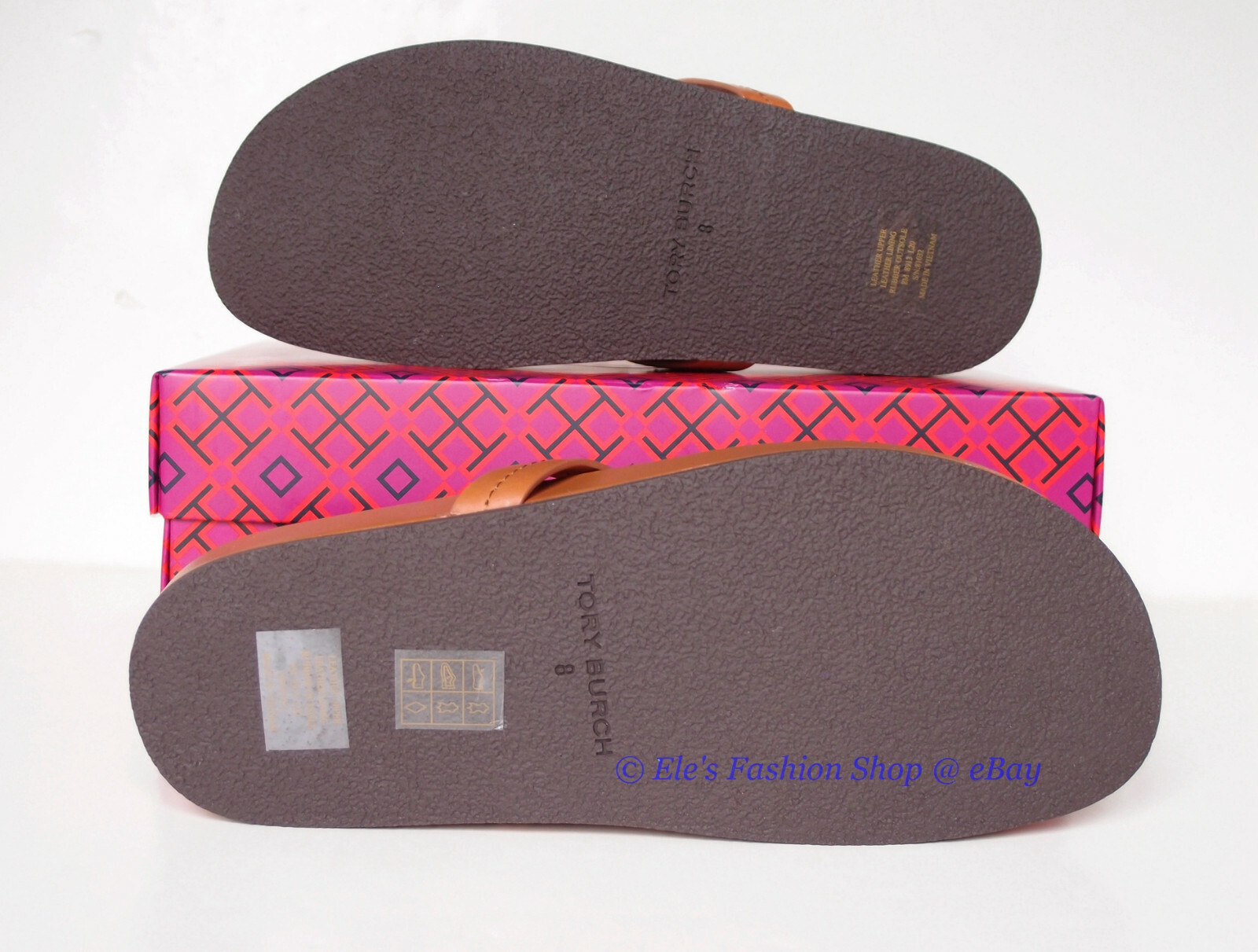 Pre-owned Tory Burch Miller Cloud Leather Thong Sandals Aged Camello Us 8 Authentic
