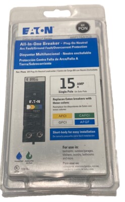 Eaton BRP115A1CS 15Amp Single Pole All in Breaker Cutler-Hammer New #6335