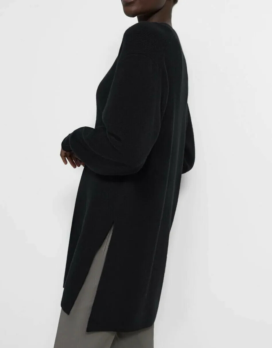 Pre-owned Theory $415  Szm Long Lenght Side Slits Cardigan Cashmere Sweater Black